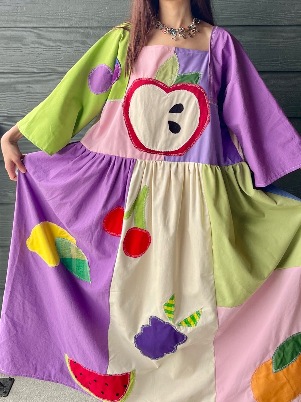 A Little Orchard | Handmade Patchwork Fruit Cotton Dress | SKU 08125